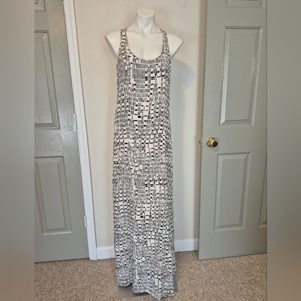 Theory Lanica Black And White Abstract Print Silk Fully Lined Maxi Dress(10)NWT